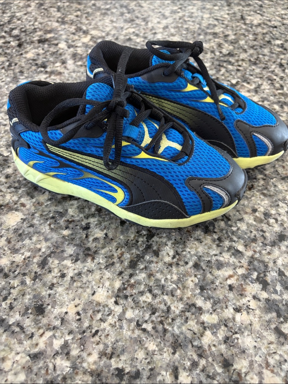 Puma Kids Blue and Yellow Lace-Up Athletic Sneakers